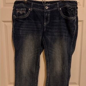 Amethyst Women’s Blue Jeans Capris Sz 18 Cuffed Distressed Double Stitched